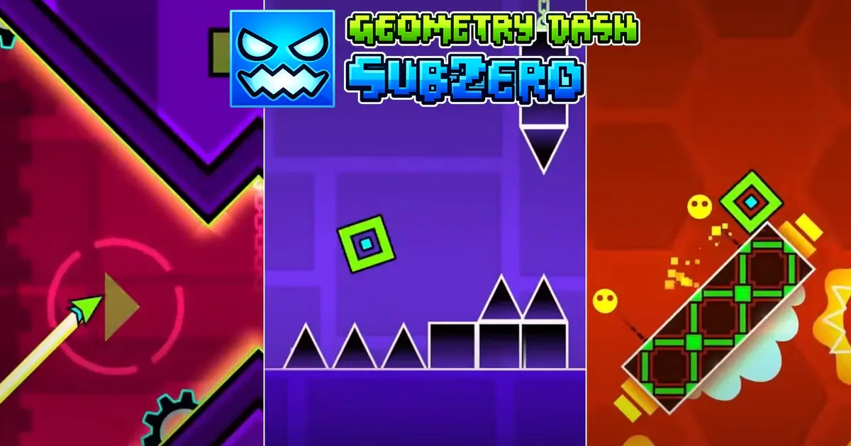 Play Geometry Dash online with colorful rhythm platform gameplay artwork